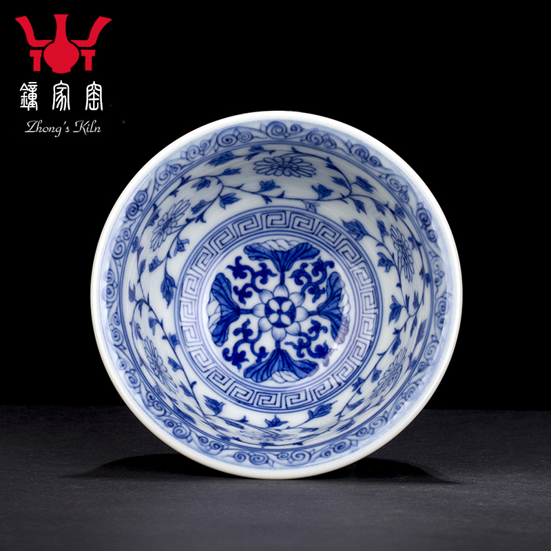 Have blue and white maintain internal and external trade, one cup full of workers floral cup full manual single glass ceramic cups kung fu tea set