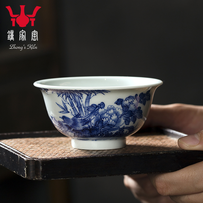 Clock home up with jingdezhen ceramic cups maintain full work all hand hand draw flowers and birds sample tea cup master cup single CPU