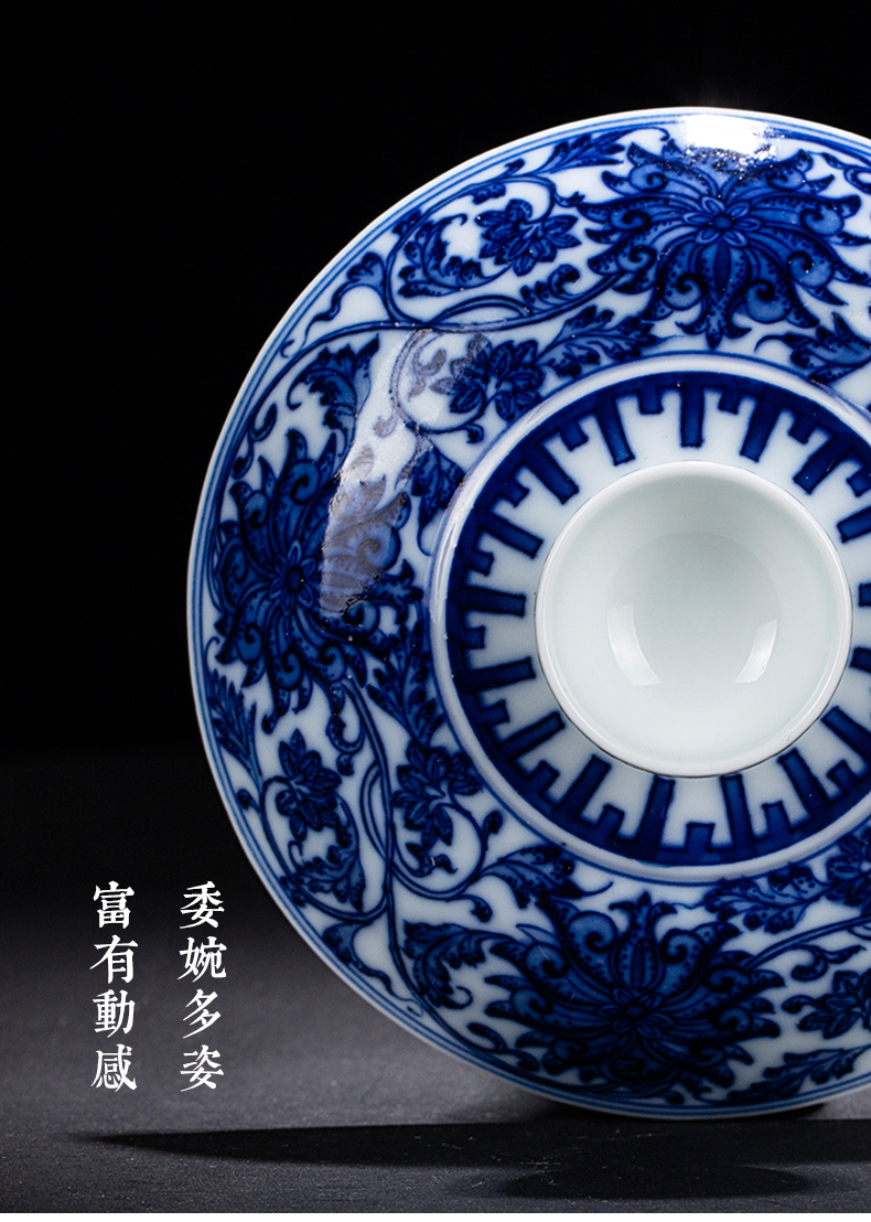 Clock home up jingdezhen blue and white maintain hand - made tureen cup tie up lotus flower ceramic bowl only three cups of tea bowl of tea set