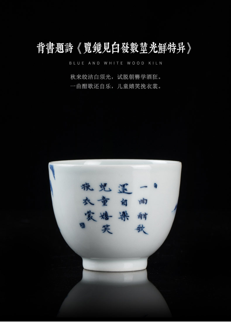 Clock home trade, one cup of jingdezhen blue and white youligong maintain hand - drawn characters small glass ceramic kung fu tea cups