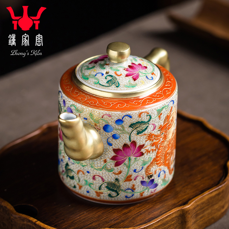 Clock home up wire inlay enamel teapot single pot of jingdezhen enamel kirin teapot small household kung fu tea pot