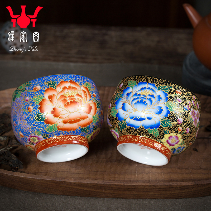 Clock home up jingdezhen checking ceramic colored enamel cup tea master cup single CPU personal tea cups