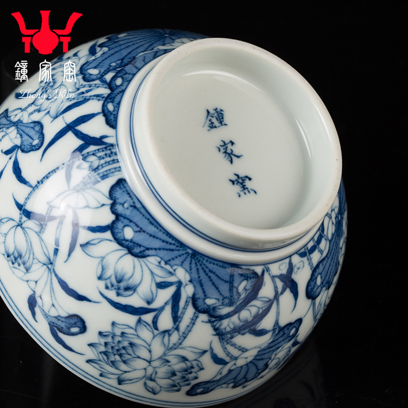 Clock home up sample tea cup jingdezhen blue and white maintain kung fu tea cups manual firewood lotus master cup single cup size