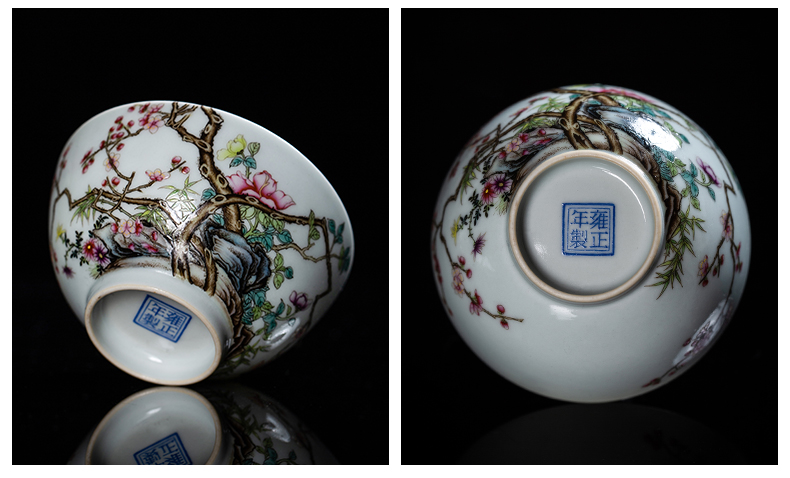 Clock home jingdezhen up tureen tea cup set manual tea colored enamel high - end prosperous flower is a tureen two cup