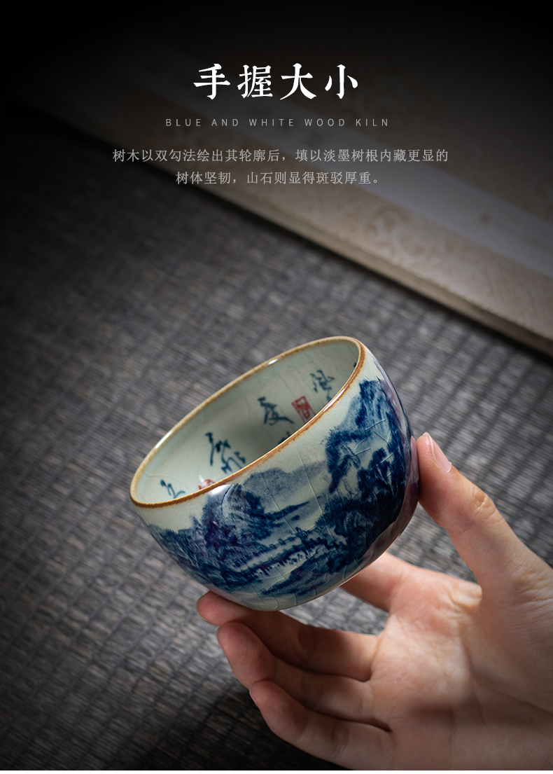 Old clock home up clay maintain jingdezhen blue and white landscape master cup single CPU high - end antique cup tea by hand