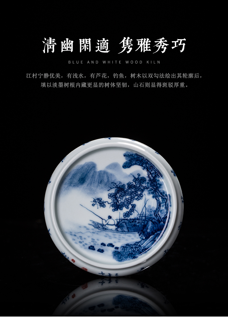 Clock home up rear cover cover supporting jingdezhen blue and white manually maintain landscape coasters lid accessories cup cup mat