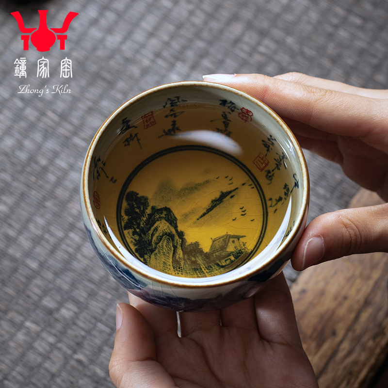 Old clock home up clay maintain jingdezhen blue and white landscape master cup single CPU high - end antique cup tea by hand