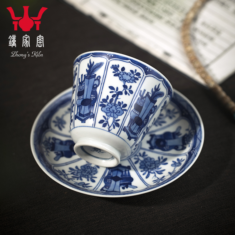 Antique clock home up jingdezhen blue and white set of cups and saucers manual hand - made creative masters cup a cup of tea with cups and saucers