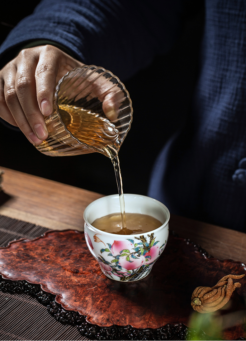 Clock at jingdezhen up sample tea cup high - grade hand - made ceramic peach colored enamel cup personal single CPU master CPU