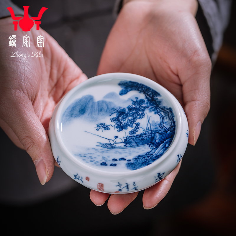 Clock home up rear cover cover supporting jingdezhen blue and white manually maintain landscape coasters lid accessories cup cup mat