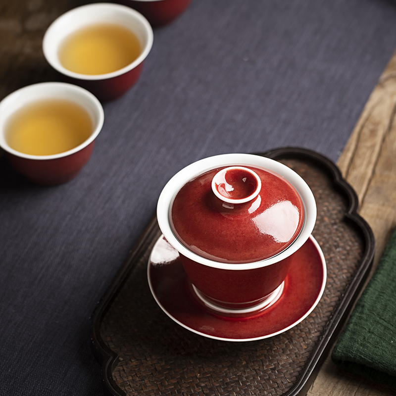 Clock home jingdezhen up ji red tureen tea cups manual undressed ore color glaze red kung fu tea to use the set of packages