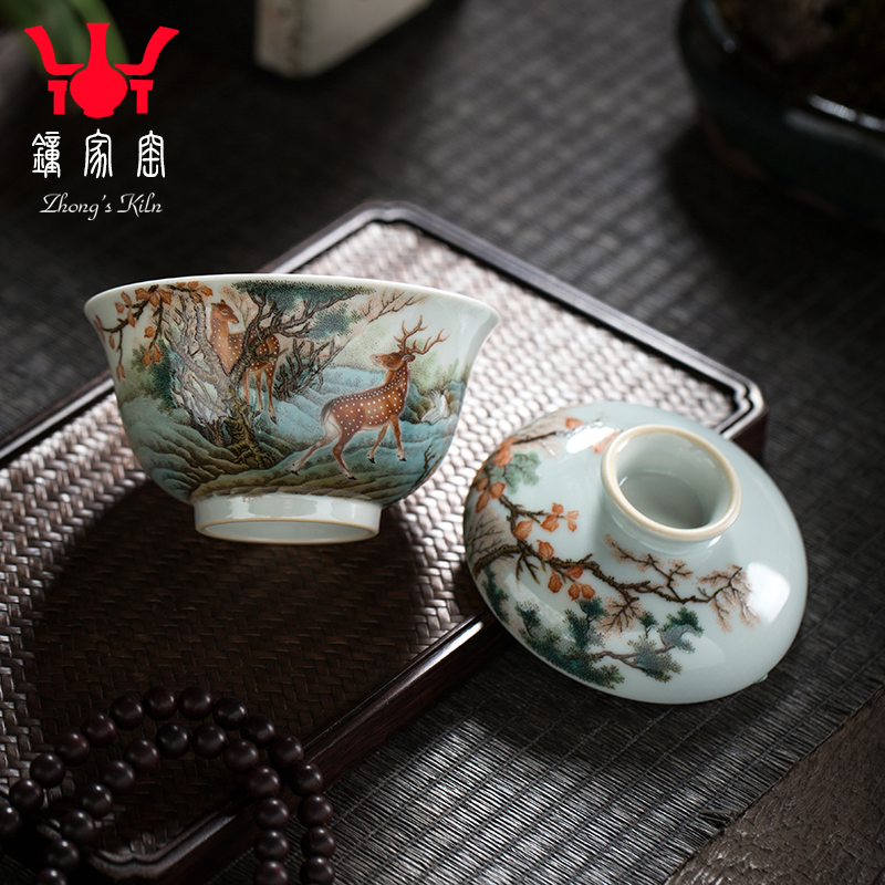 Clock at jingdezhen up tureen all hand colored enamel only three tureen tea bowl with a single kunfu tea cups