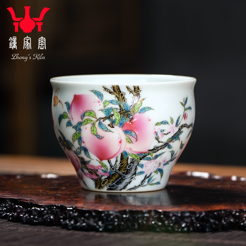 Clock at jingdezhen up sample tea cup high - grade hand - made ceramic peach colored enamel cup personal single CPU master CPU
