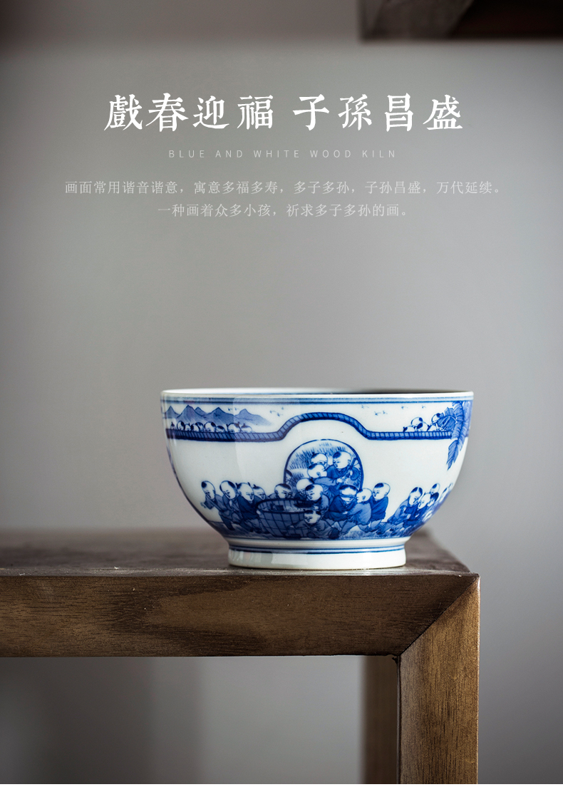 Clock home blue and white master cup single CPU jingdezhen ceramic up kunfu tea cup pure manual firewood cup the ancient philosophers