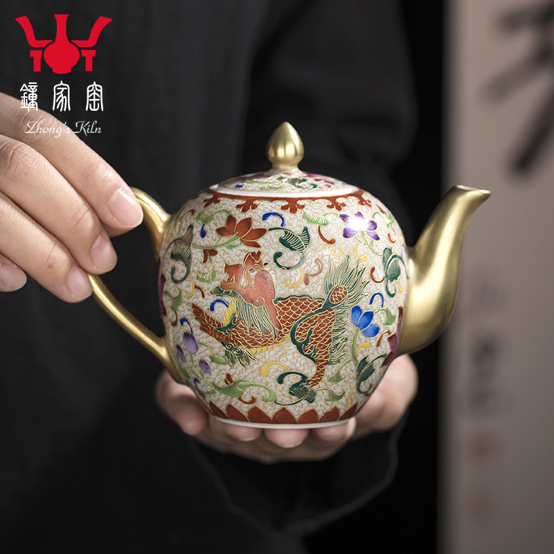 Clock home up ceramic teapot hand - made wire inlay enamel see colour kirin kung fu tea pot office retro single little teapot