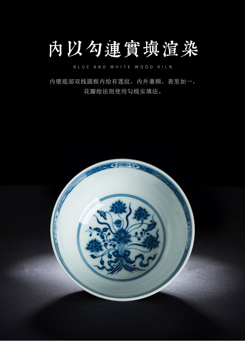 Clock home trade, one cup of single CPU jingdezhen blue and white maintain hand - made teacup branch high - end sample tea cup flower pattern