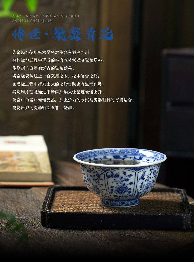 Have blue and white maintain internal and external trade, one cup full of workers floral cup full manual single glass ceramic cups kung fu tea set
