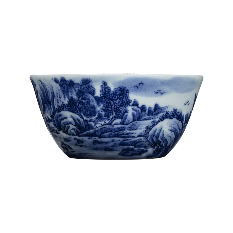 Clock home trade, one cup of single CPU jingdezhen blue and white painting landscape cylinder cup kung fu teacups hand - made maintain sample tea cup