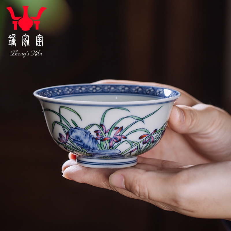 Kung fu tea cups all hand bell home up with jingdezhen ceramic cups bucket color orchids cup cup of high - end men 's master