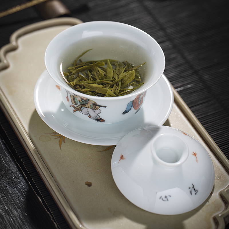 Hand draw three clock home up to tureen tong qu jingdezhen porcelain cups kung fu tea set tea bowl by Hand