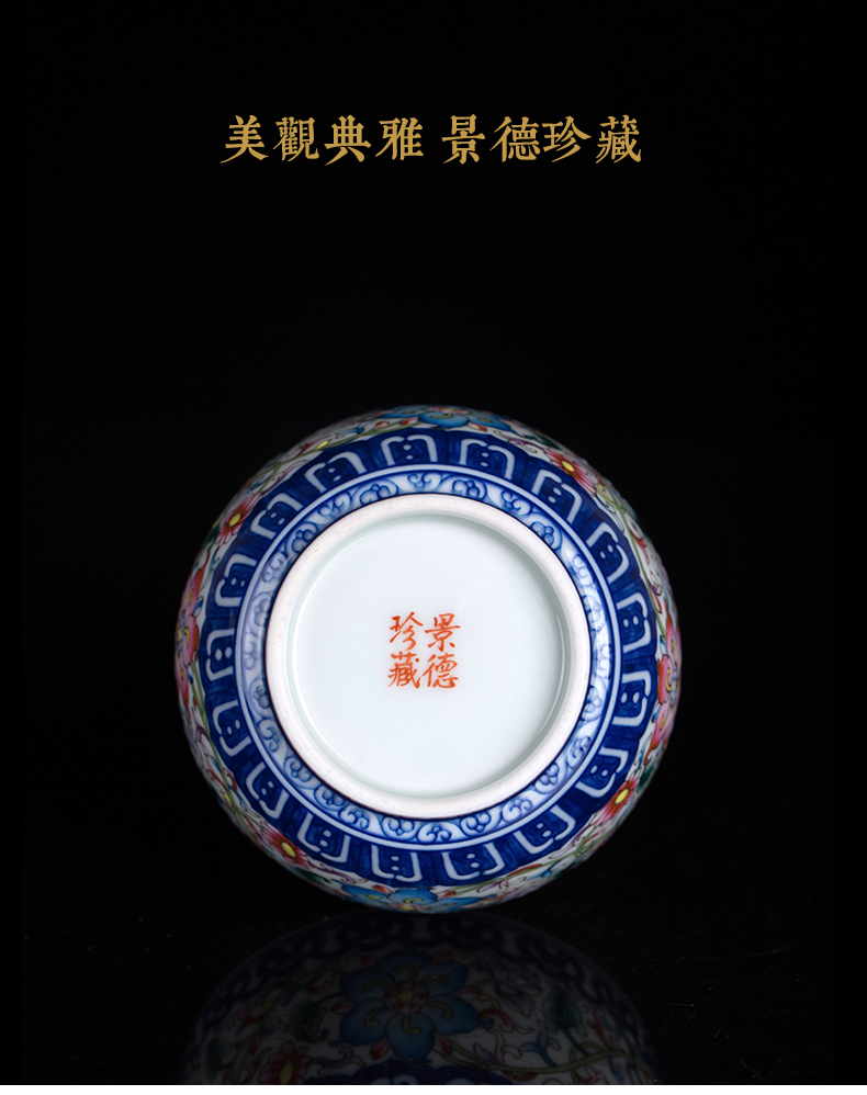 Clock home trade, one cup of jingdezhen blue and white enamel colors all hand pattern ceramic sample tea cup kung fu tea cups