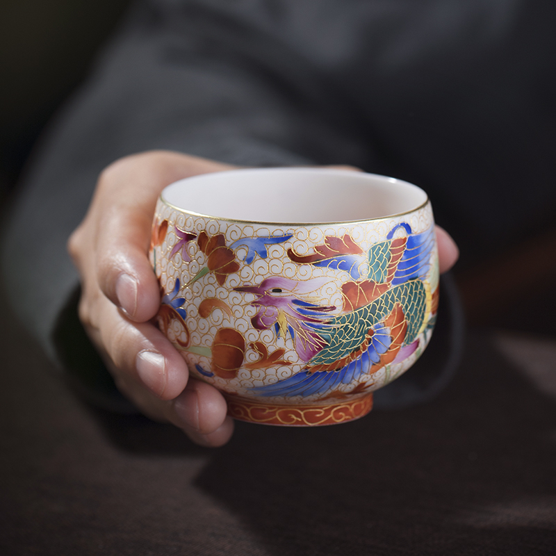 Clock at jingdezhen up enamel made pottery ceramic cup longfeng meditation master sample tea cup cup big cup single cup by hand
