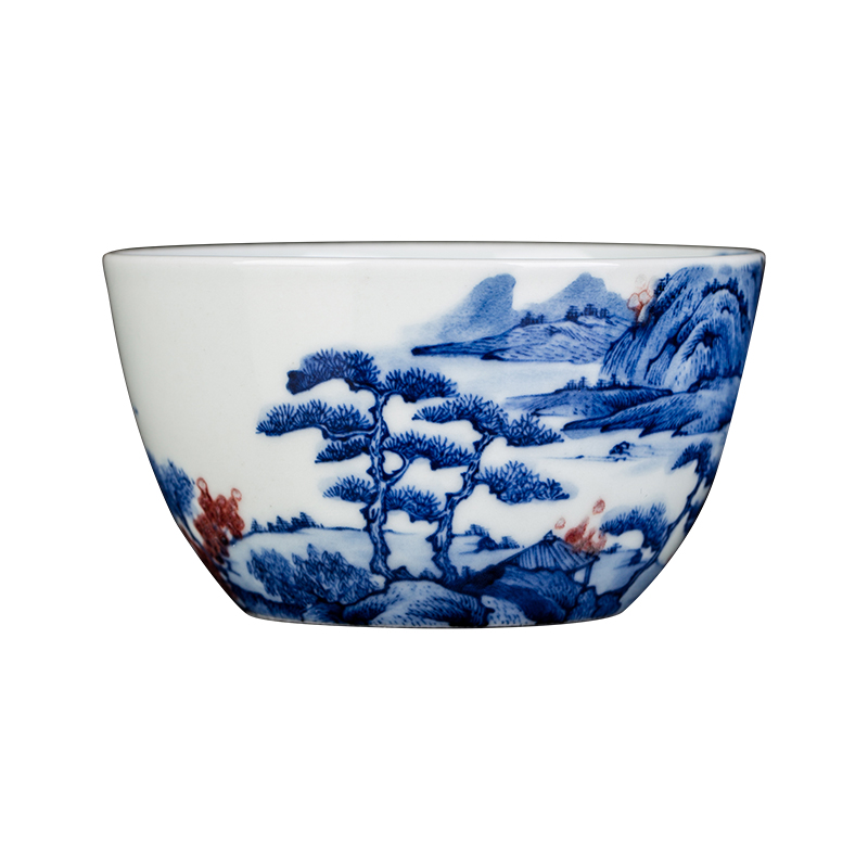 Clock kung fu tea house up with jingdezhen blue and white maintain high - end checking master cup single CPU youligong hongshan cup