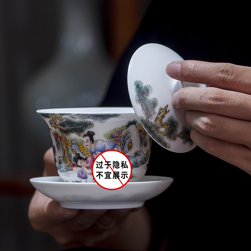 Jingdezhen ceramic sample tea cup hand - drawn characters noggin powder enamel craft master cup single CPU personal kung fu tea set