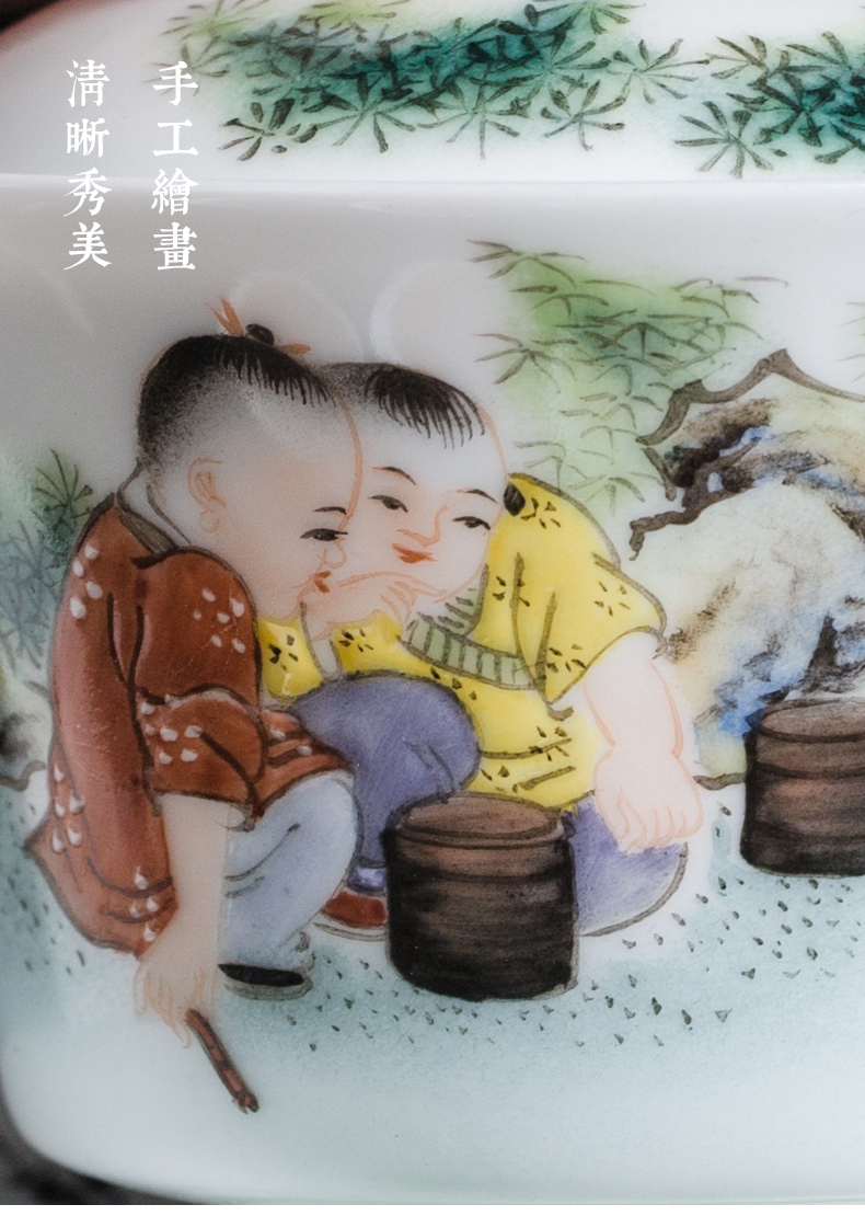 Clock home up jingdezhen tea set manual hand - made pastel character set tong qu five kunfu tea home outfit
