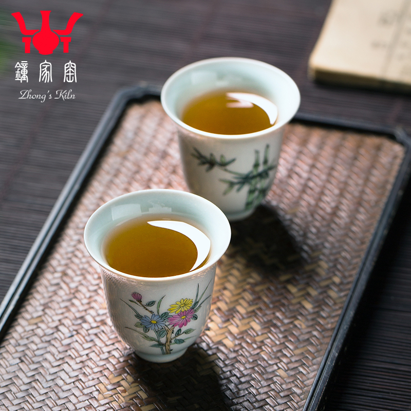Clock home up hand - made master cup kung fu tea set single CPU archaize ceramic cups, small tea green glaze by patterns