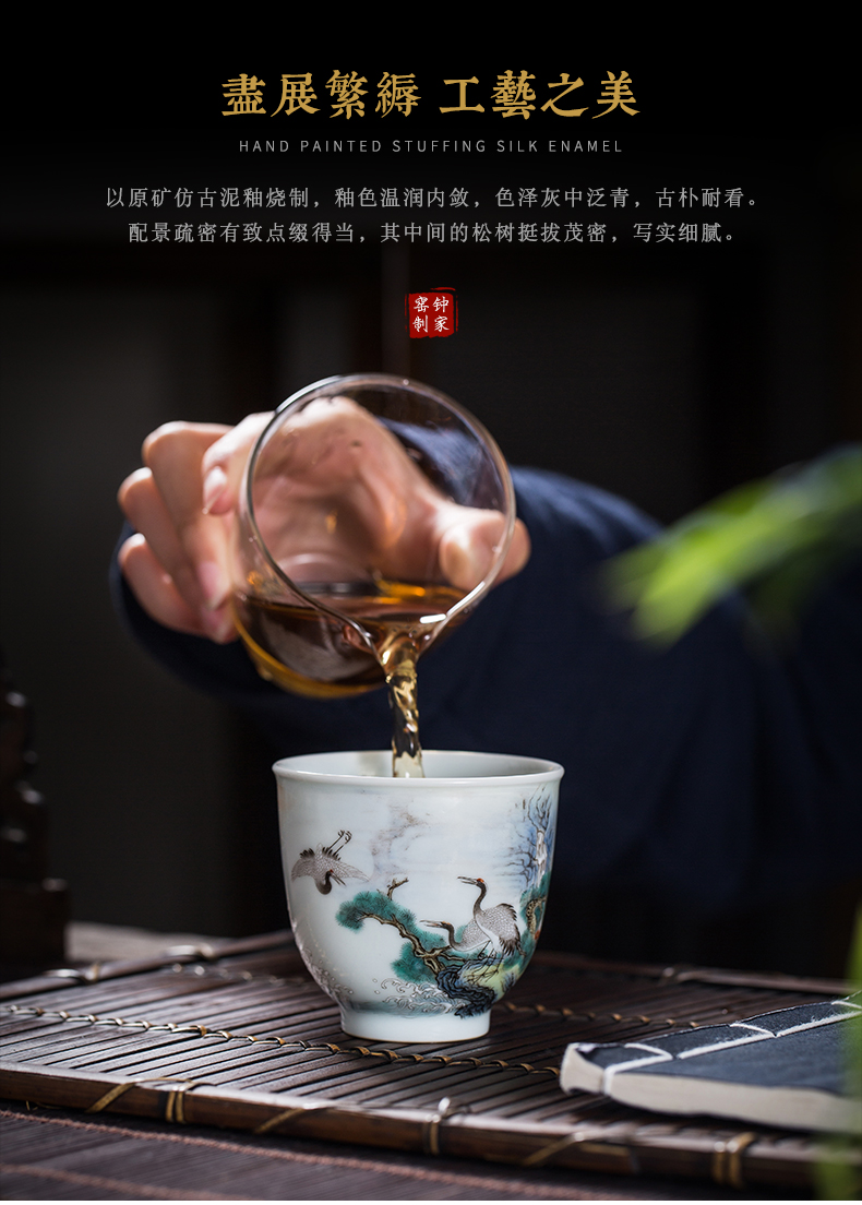 Clock home trade, one cup of single CPU jingdezhen high - end colored enamel pine crane took sniff ceramic cups sample tea cup