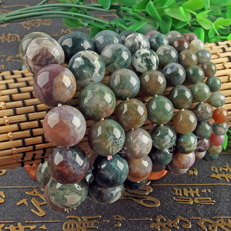 Natural Aquatic Plant Agate Bracelet, Moss Agate, Indian Agate Color