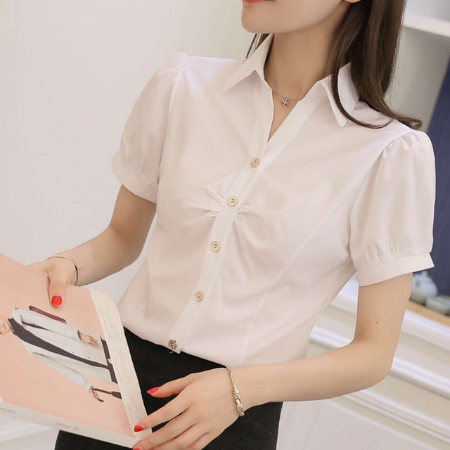 2023 Summer V-neck Flying Sleeve Slim White Chiffon Shirt Women's Shirt Long Sleeve Short Sleeve Professional Plus Size Female OL