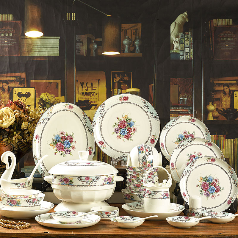 Jingdezhen ceramic ipads China tableware suit household 58, 60 head in the high - end European - style bowl plate combination dishes