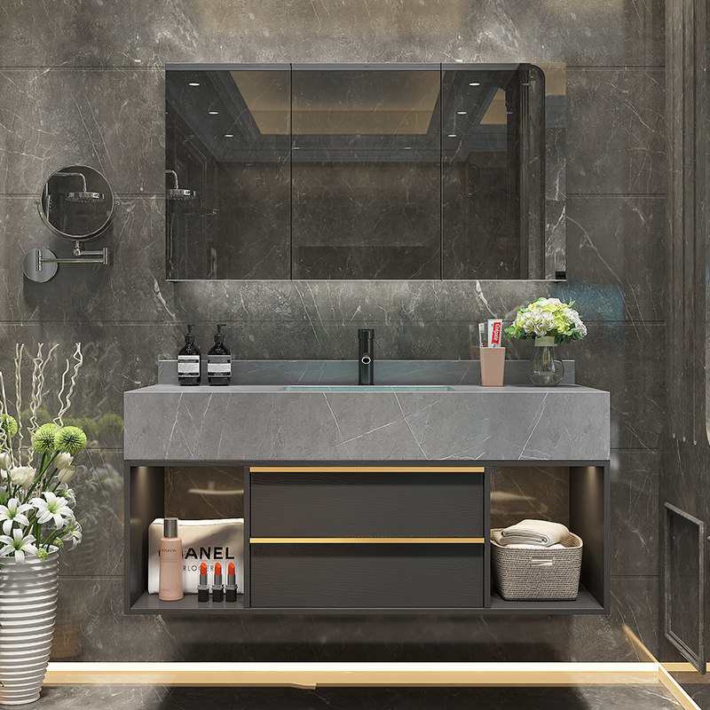 Modern simple rock slab wash basin cabinet Nordic marble bathroom cabinet combined toilet bathroom washstand