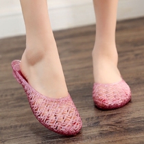 Crystal plastic slippers womens home Baotou hole summer indoor and outdoor wear-resistant bathroom non-slip deodorant sandals womens shoes