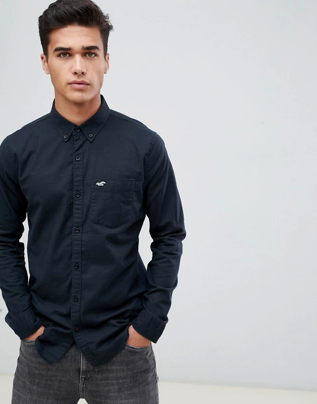 Hollister Chính hãng AF Mỹ HCO Seagull Mùa xuân và Mùa thu Nam Mới Áo sơ mi Oxford màu rắn Áo sơ mi dài tay - Áo