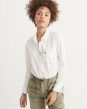 Abercrombie Fitch American AF, новая женская повседневная рубашка из натурального оксфордского прядения из чистого хлопка с оленями и длинными рукавами