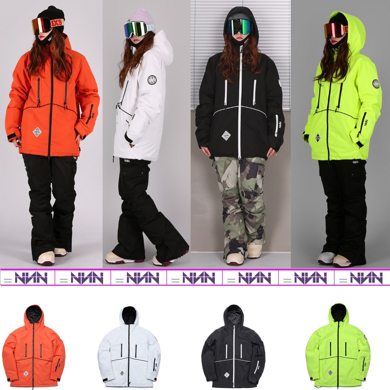 NNN Korean ski suit jacket waterproof wind warm thick winter snow suit men and women single and double board suit fluorescent green vermilion