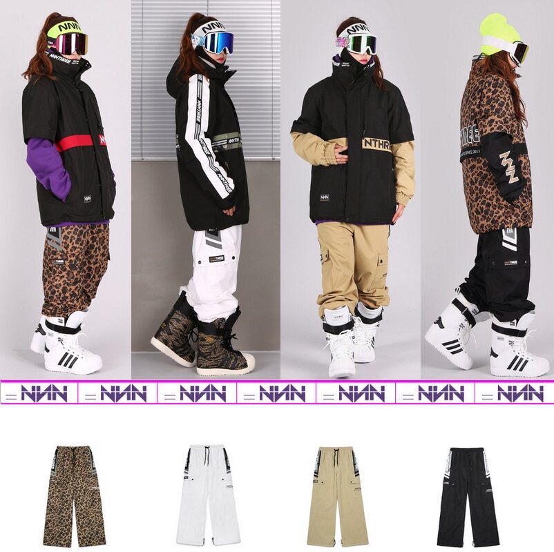 2021NNN Korean ski pants waterproof wind loose hip hop shrink leg pants male and female veneer punching pants BAO WEN color