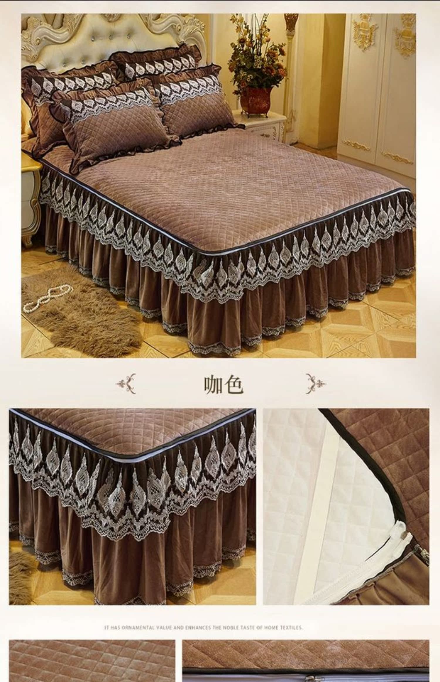 Đầm nhung pha lê châu Âu có đệm có thể tháo rời có thể giặt được bằng ren có thể giặt được - Váy Petti drap giường có viền