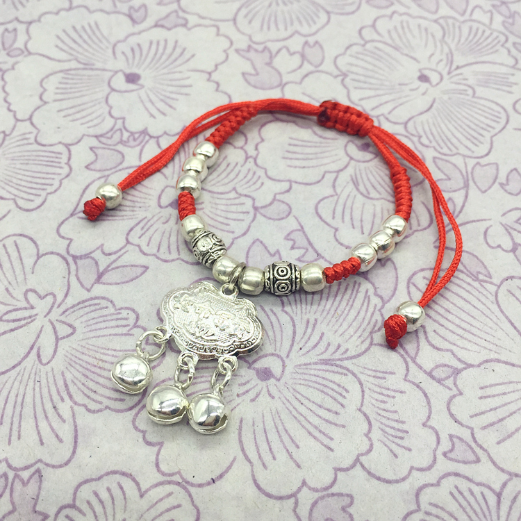 Tây Tạng bạc dân tộc gió retro vòng cổ đỏ đôi dây chuyền vòng chân dài khóa chuông Miao bạc trang sức thủ công - Vòng chân vòng đeo chân nữ