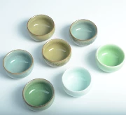 Longquan Celadon Kung Fu Teacup Chén gốm Cup Kung Fu Bộ tách trà đơn Cốc rượu thủy tinh 盏