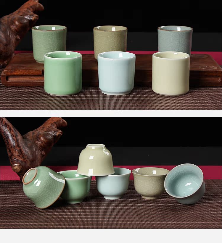 Long Tuyền Celadon Master Cup Cốc gốm đơn Cốc trà Kung Fu Bộ trà đá nứt bát trà Ge Kiln ấm trà