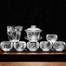 High-end Crystal Japanese glazed kung fu tea set home office ink white jade porcelain bowl business gift box