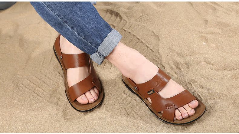 Hiển thị giày nam đi biển gân bò đi dép xăng đan hai người dùng bên ngoài giày dép nam 713225N02 giày fashion