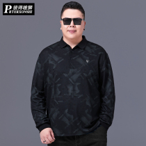 Spring and Autumn Size Mens Middle-aged and Old Dad Tessels Fatty Man base shirt Fat Plus Large Lapel Long Sleeve T-shirt
