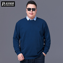 Spring and Autumn Fat Mens Shirt Collar Fake Two Long Sleeve T-shirt Middle-aged and Old Dad Fat Increase Loose base shirt