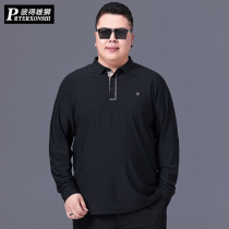 Middle-aged and elderly fattened extra long sleeve T-shirt men fat dad polo shirt large size fat man lapel collar business shirt