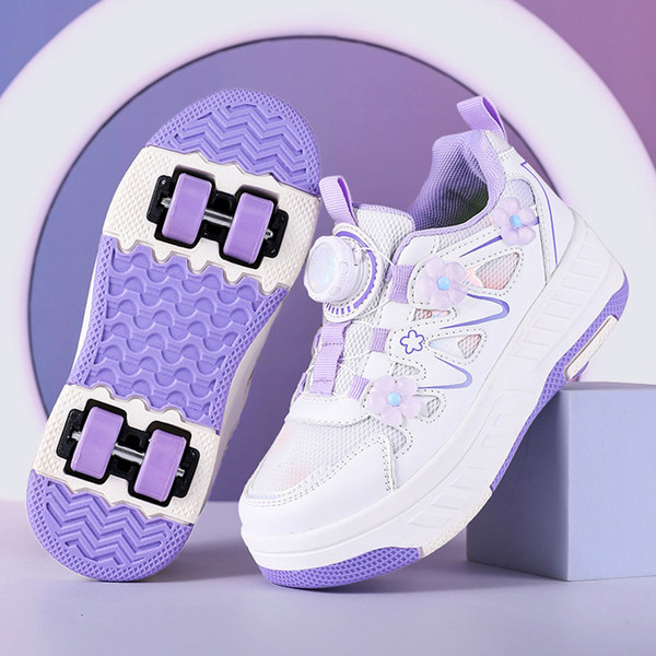 Girls' White Four-Wheel Invisible Children's Mesh Breathable Roller Shoes Princess Skates for Older Kids — 3